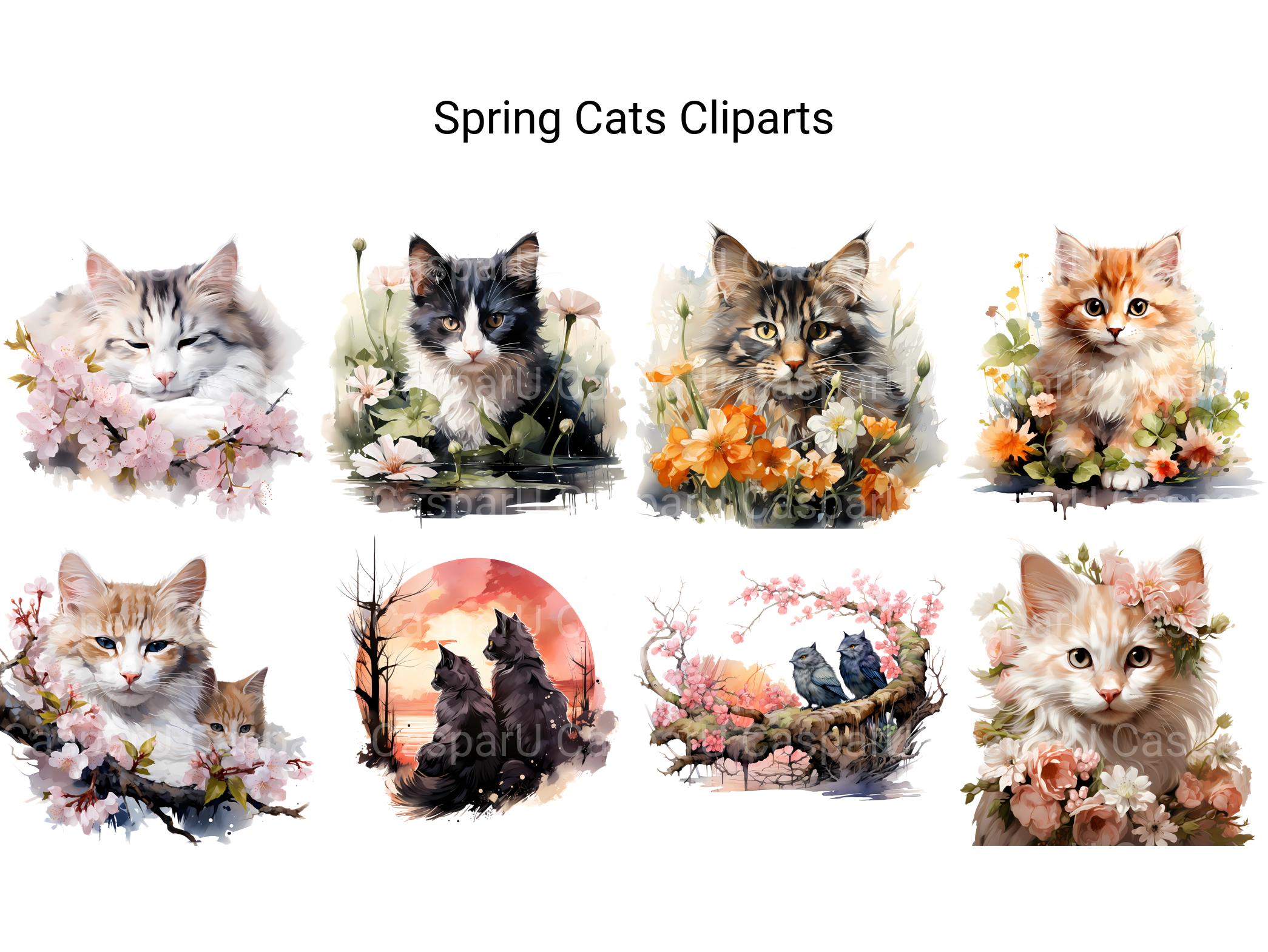 Spring Cats Clipart - CraftNest