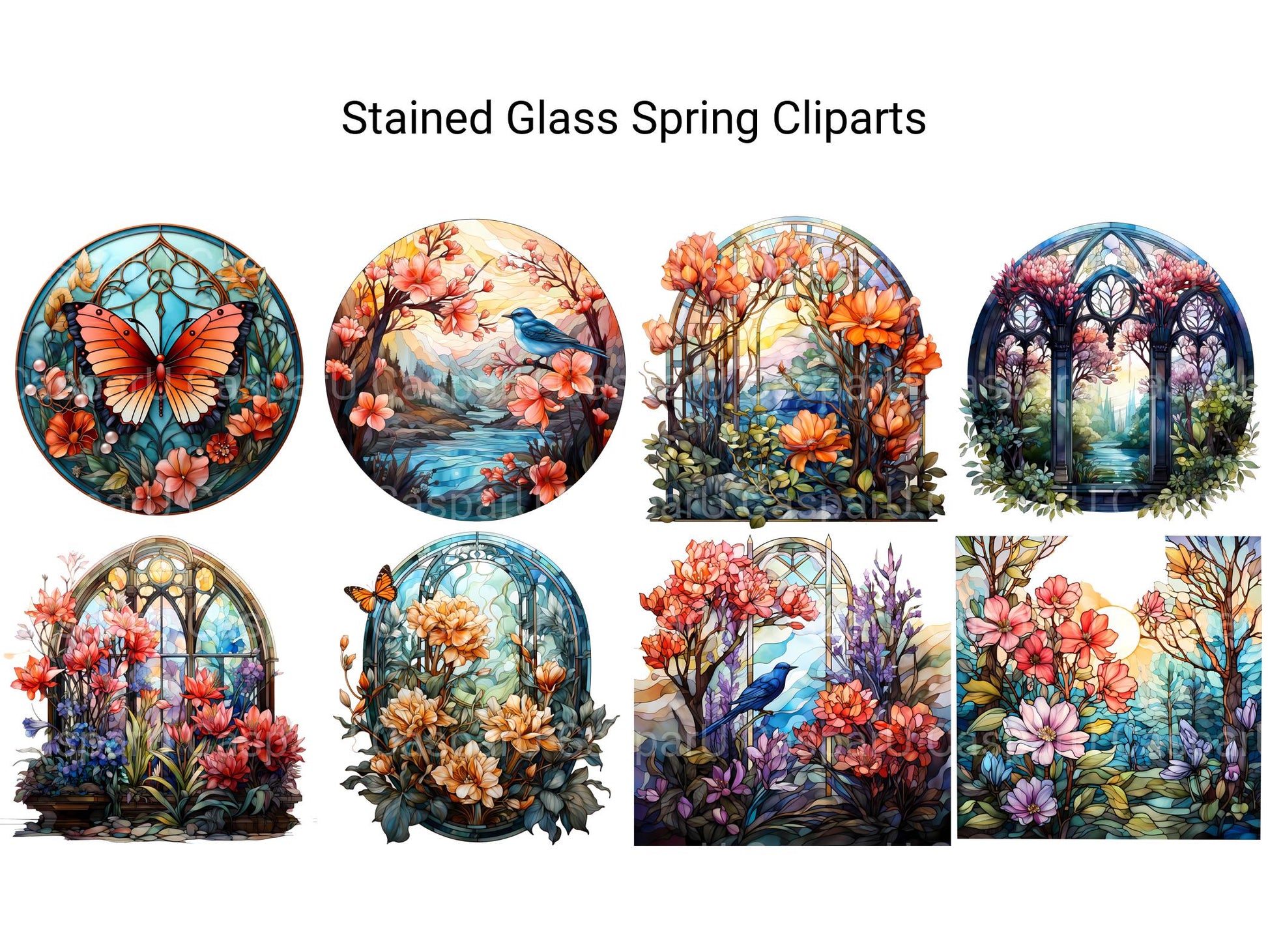 Stained Glass Spring Clipart - CraftNest