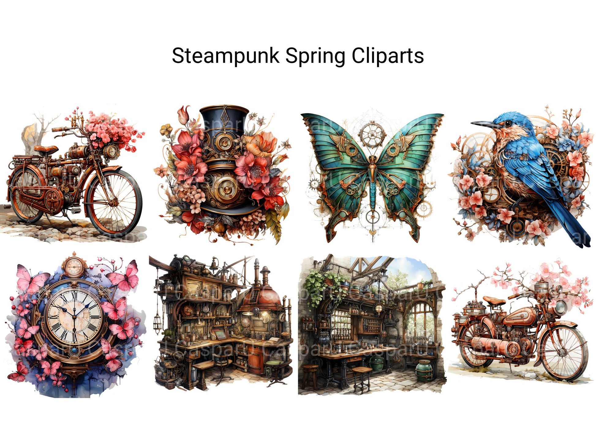 Steampunk Spring Clipart - CraftNest