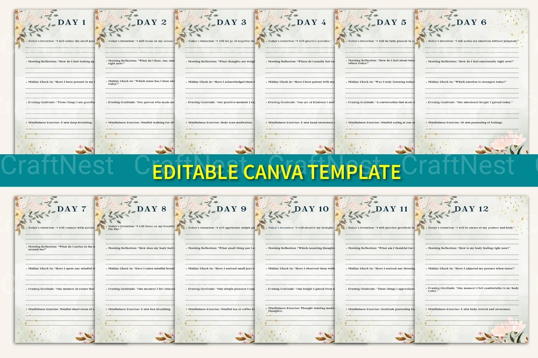 Daily Mindfulness Prompts for Enhanced Well-being - CraftNest - Digital Crafting and Art