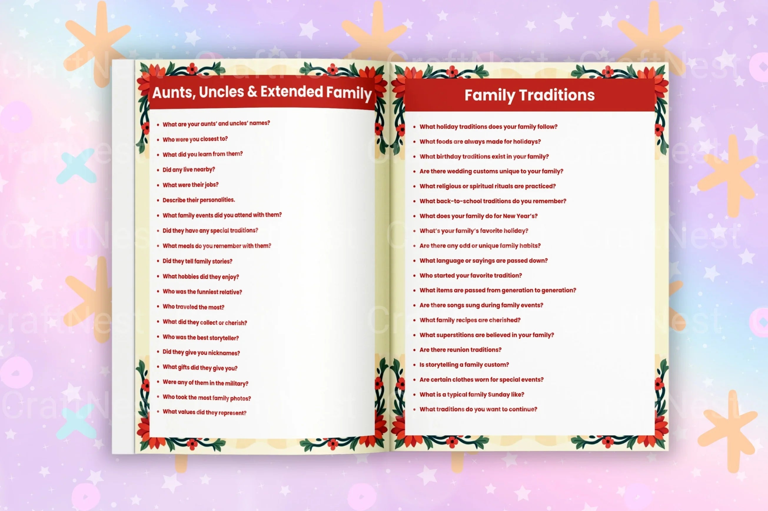 Genealogy Organizer Prompts Book for Family History Research - CraftNest - Digital Crafting and Art