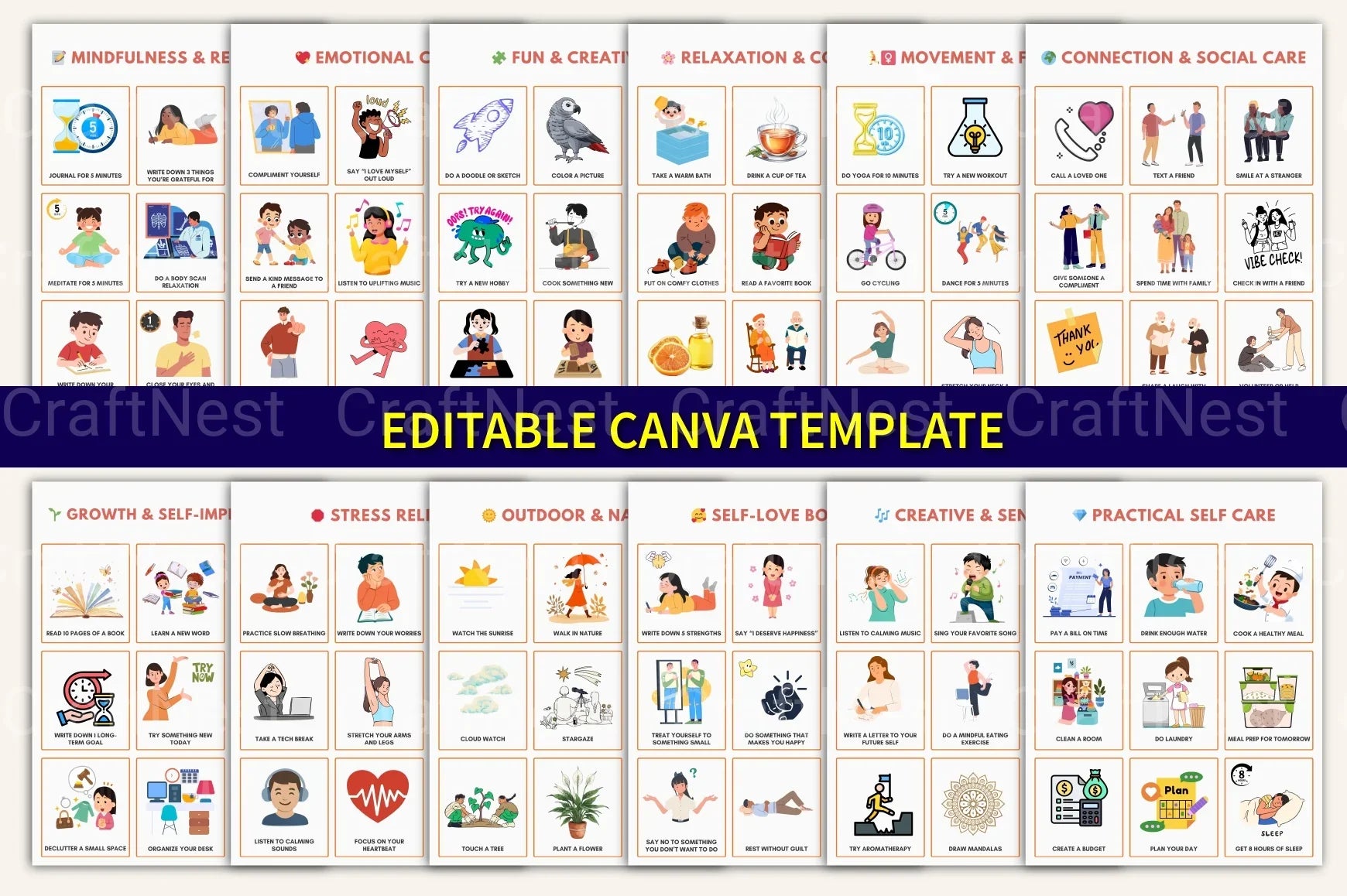 Self Care Bingo Cards for Wellness and Relaxation - CraftNest - Digital Crafting and Art