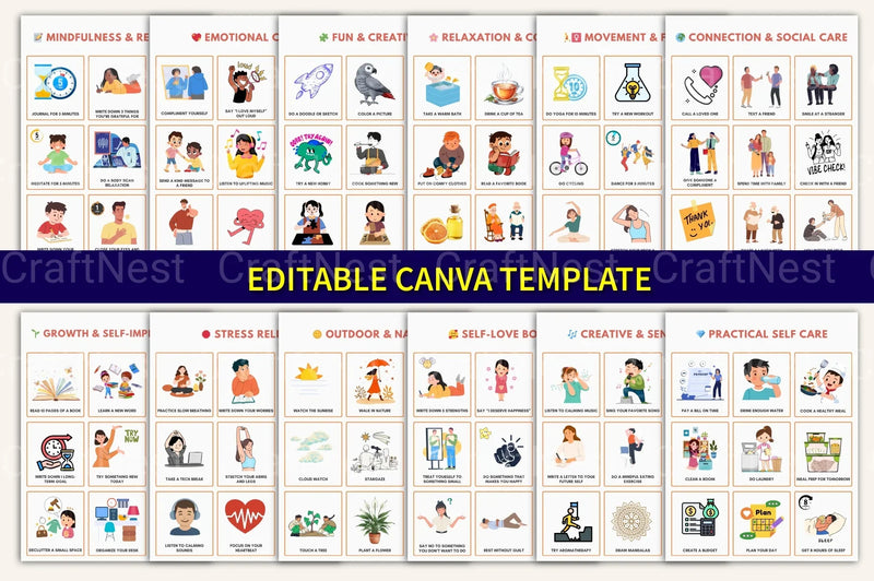 Self Care Bingo Cards for Wellness and Relaxation - CraftNest - Digital Crafting and Art