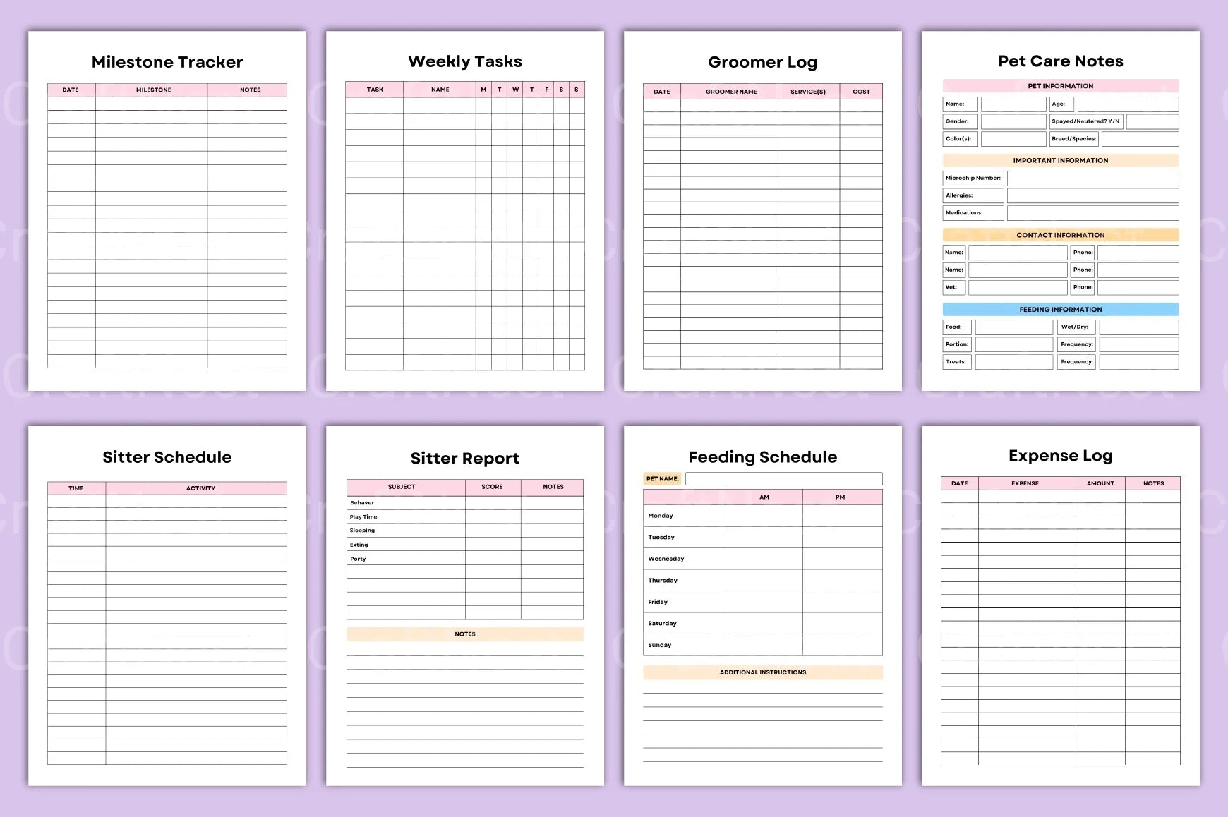 Pet Care Planner: Organize Your Pet's Health & Schedule - CraftNest - Digital Crafting and Art