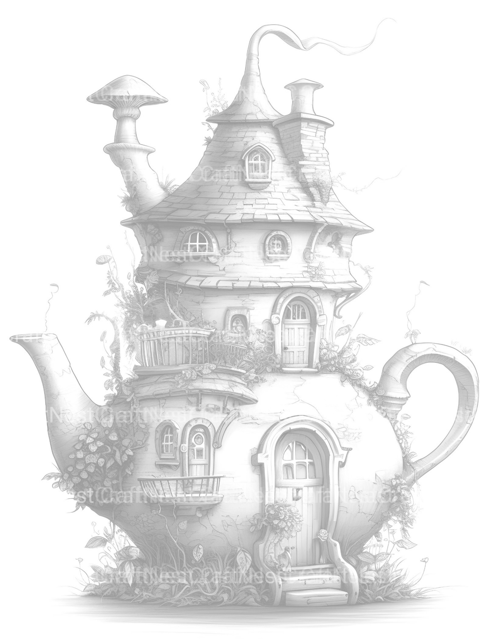 Teapot Fairy House Coloring Book - CraftNest - Digital Crafting and Art