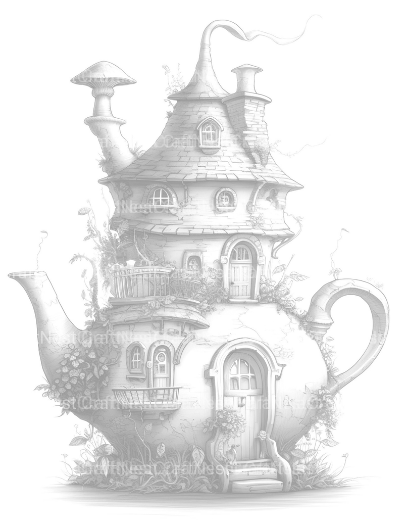 Teapot Fairy House Coloring Book - CraftNest - Digital Crafting and Art