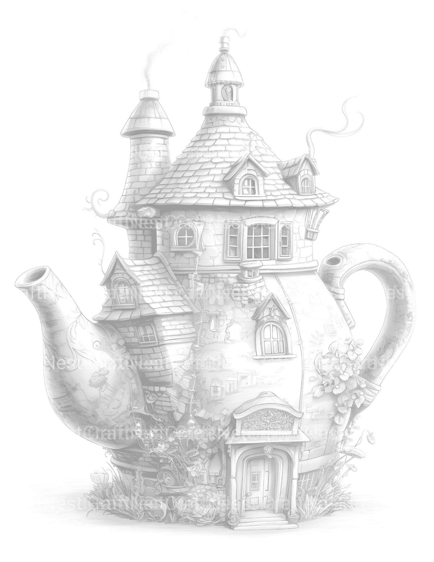 Teapot Fairy House Coloring Book - CraftNest - Digital Crafting and Art