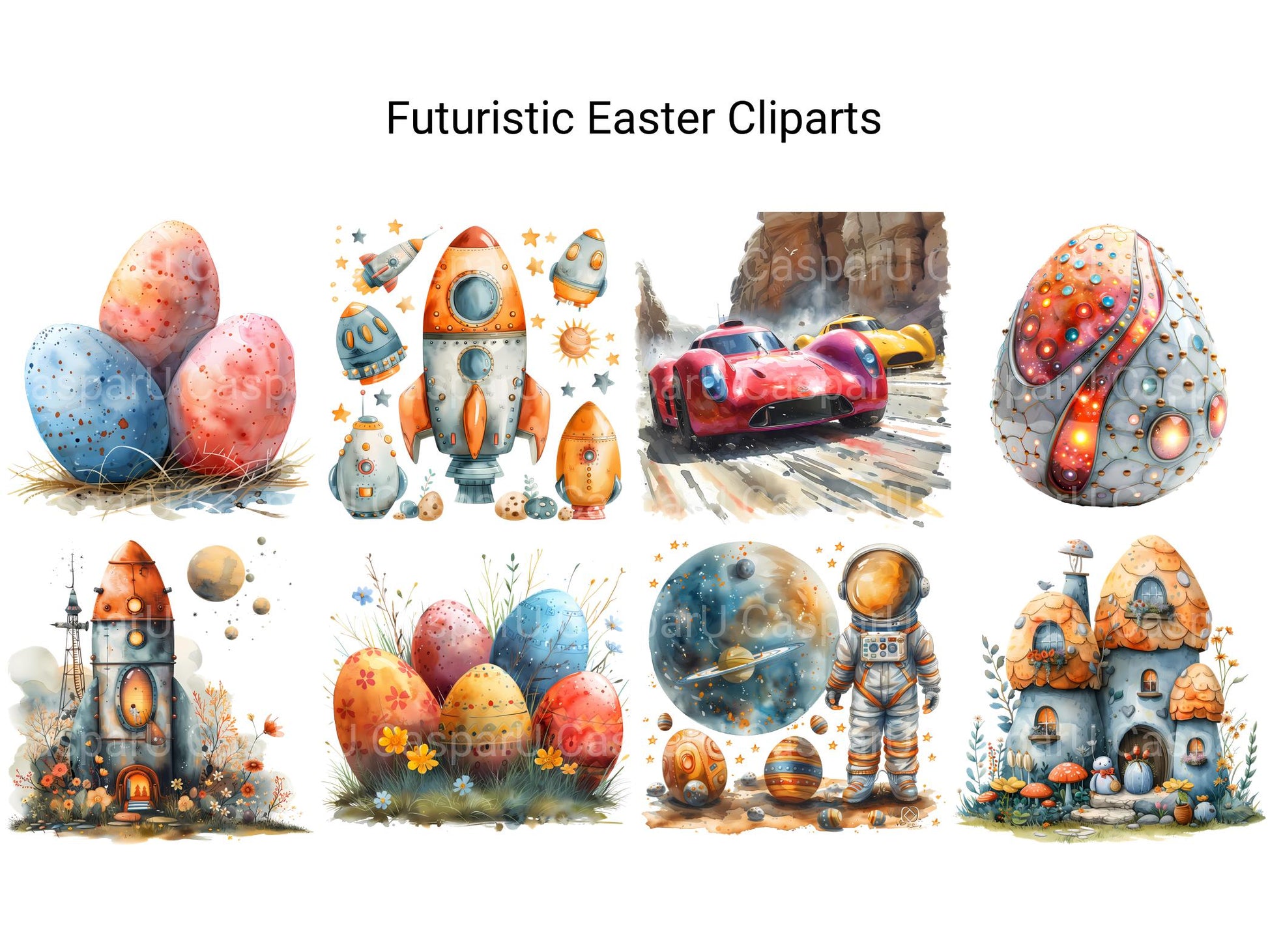 Futuristic Easter Clipart - CraftNest