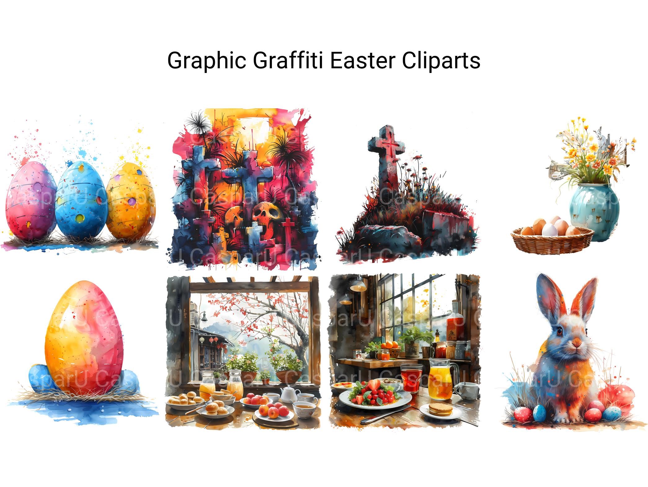 Graphic Graffiti Easter Clipart - CraftNest