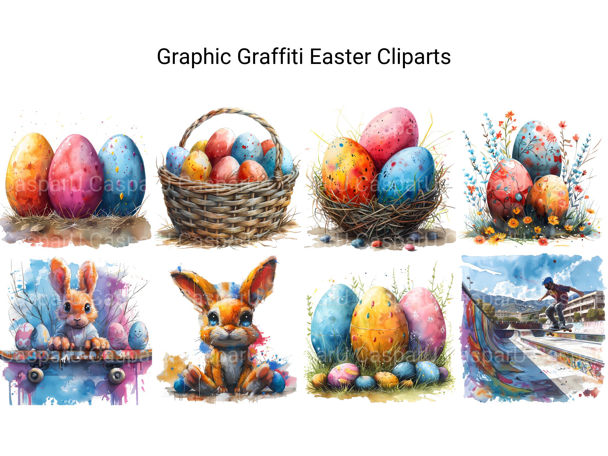 Graphic Graffiti Easter Clipart - CraftNest