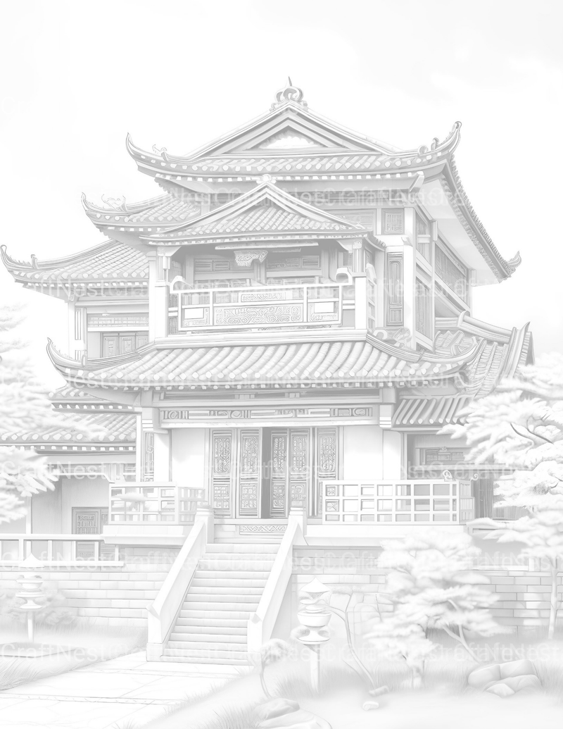Chinese Architecture Coloring Book - CraftNest - Digital Crafting and Art