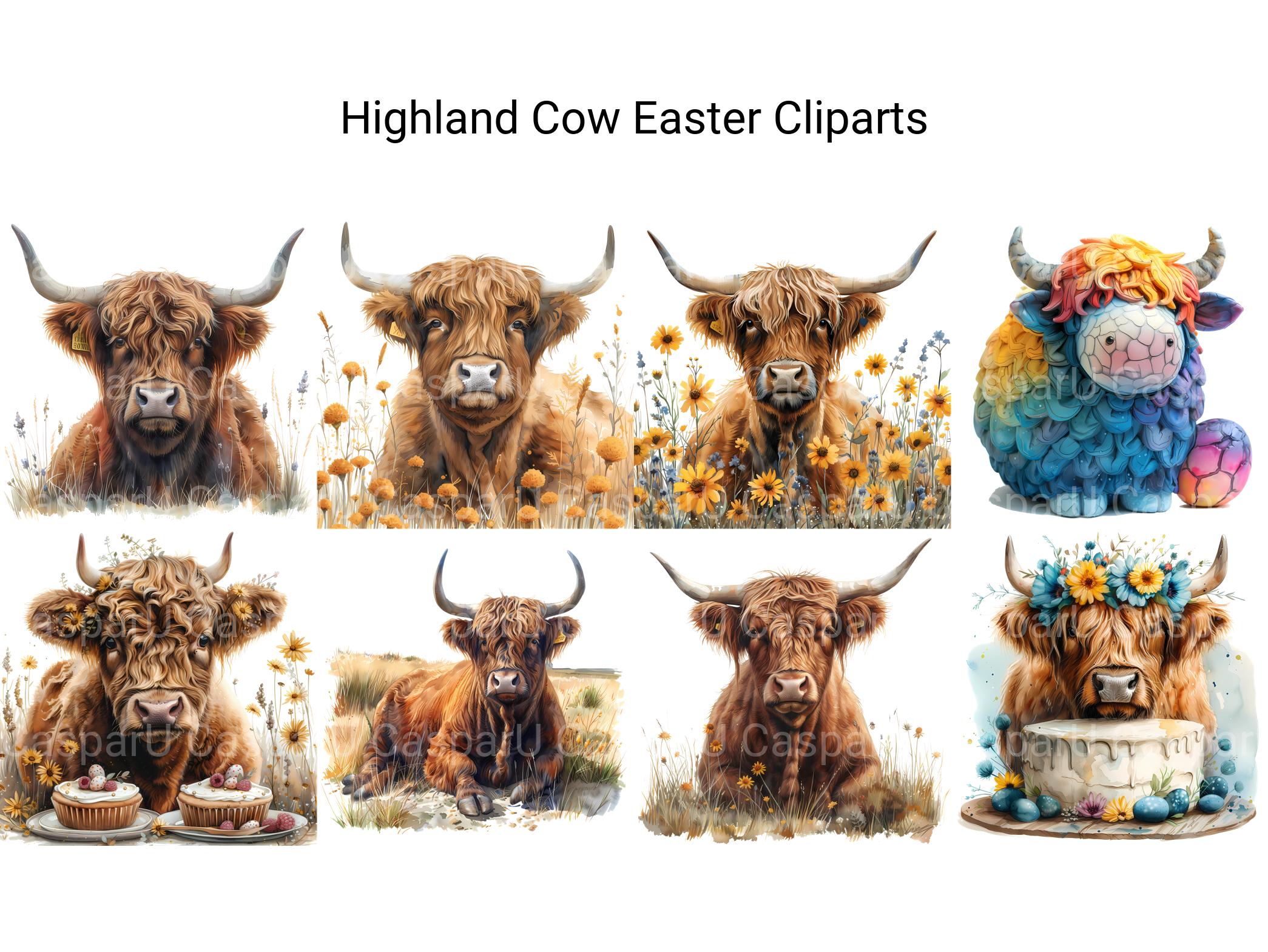 Highland Cow Easter Clipart - CraftNest