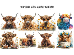 Highland Cow Easter Clipart - CraftNest