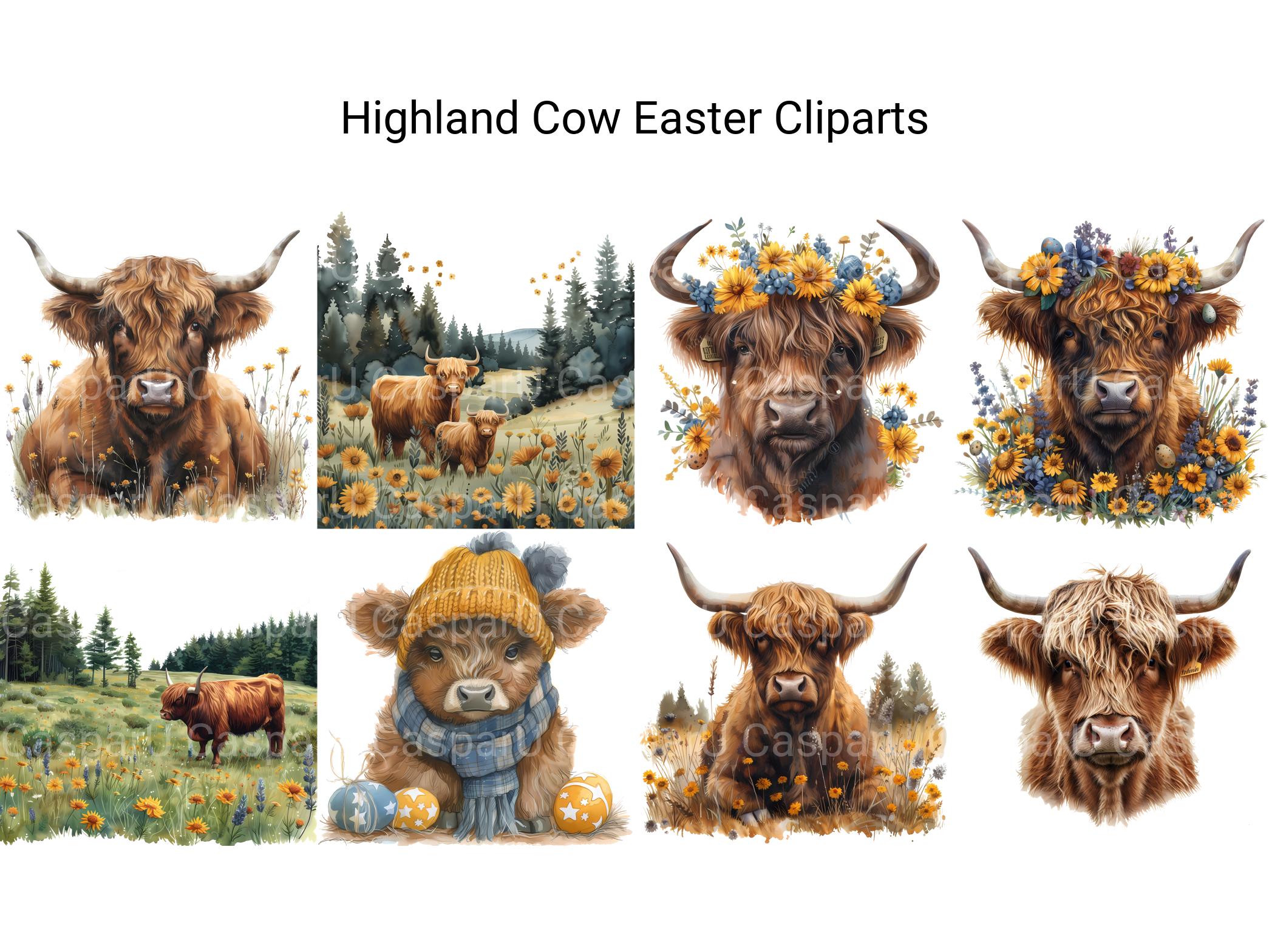 Highland Cow Easter Clipart - CraftNest