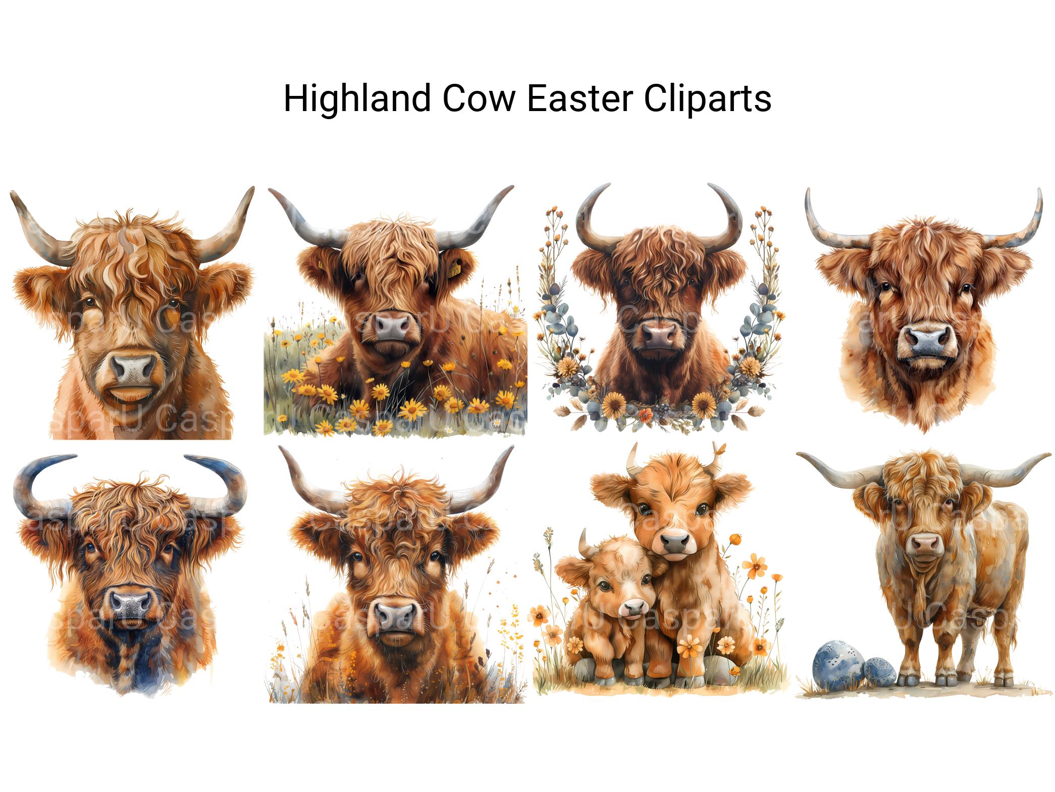 Highland Cow Easter Clipart - CraftNest