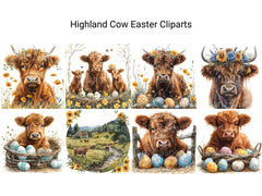 Highland Cow Easter Clipart - CraftNest