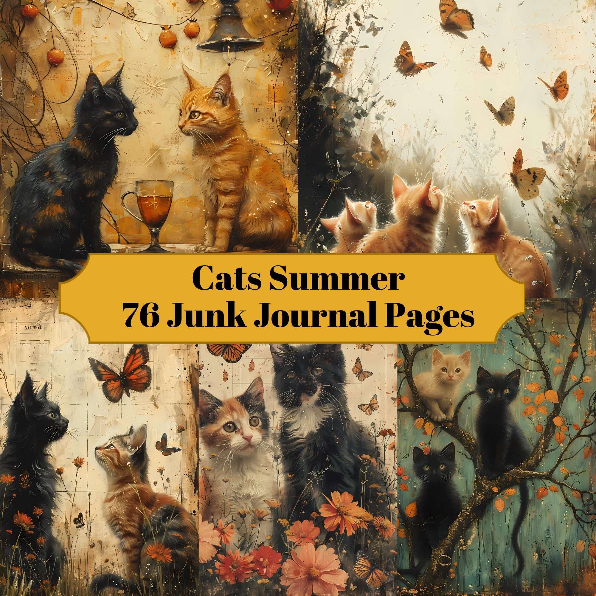 Cats Summer Junk Journal Pages - CraftNest - Digital Crafting and Art