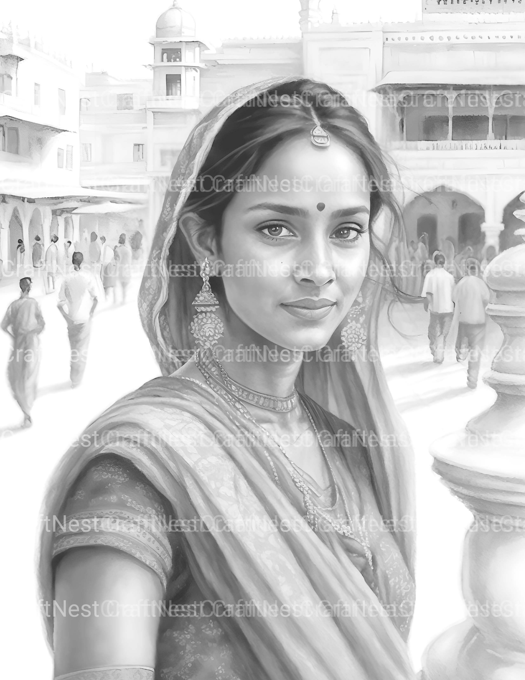 Indian Woman Coloring Book - CraftNest - Digital Crafting and Art