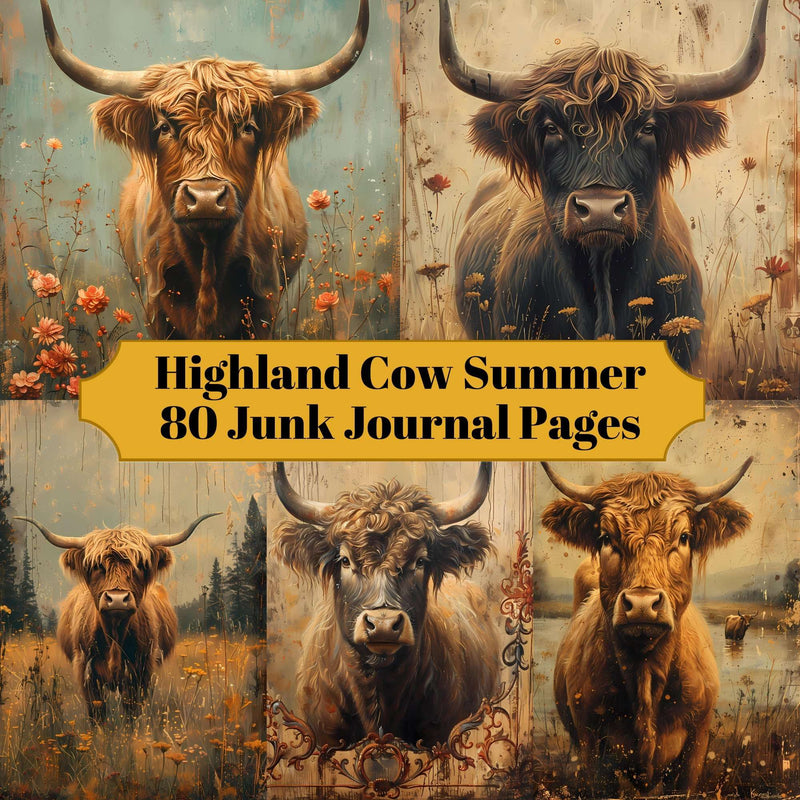 Highland Cow Summer Junk Journal Pages - CraftNest - Digital Crafting and Art