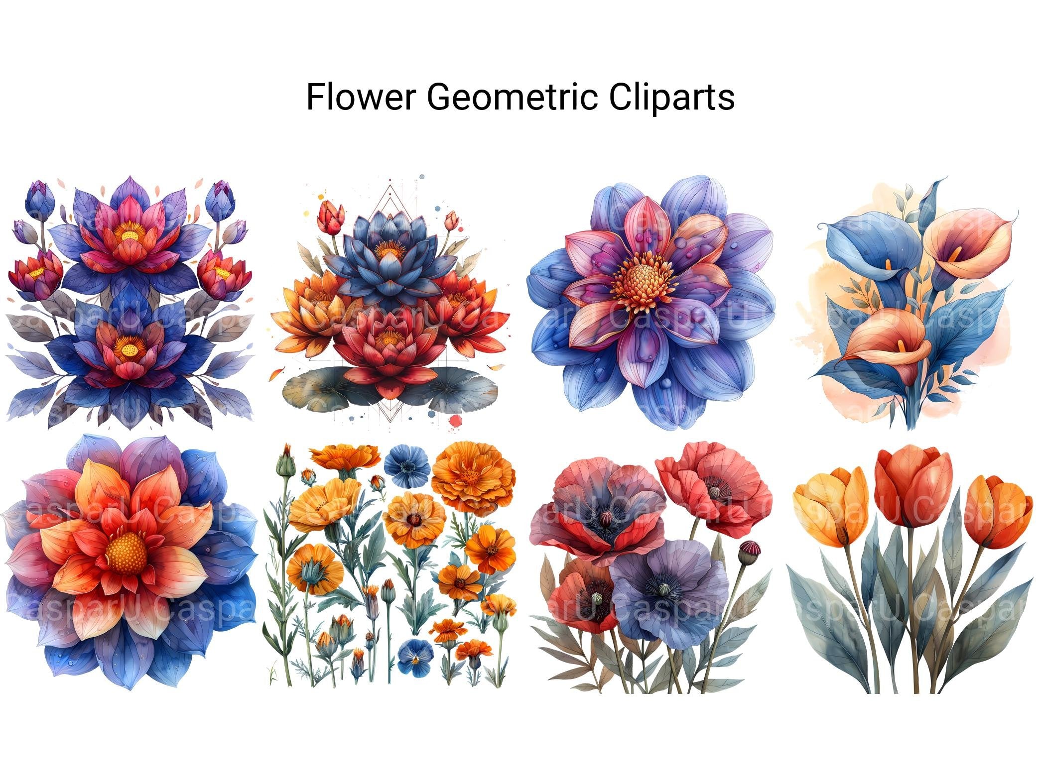 Geometric Flowers Clipart - CraftNest - Digital Crafting and Art