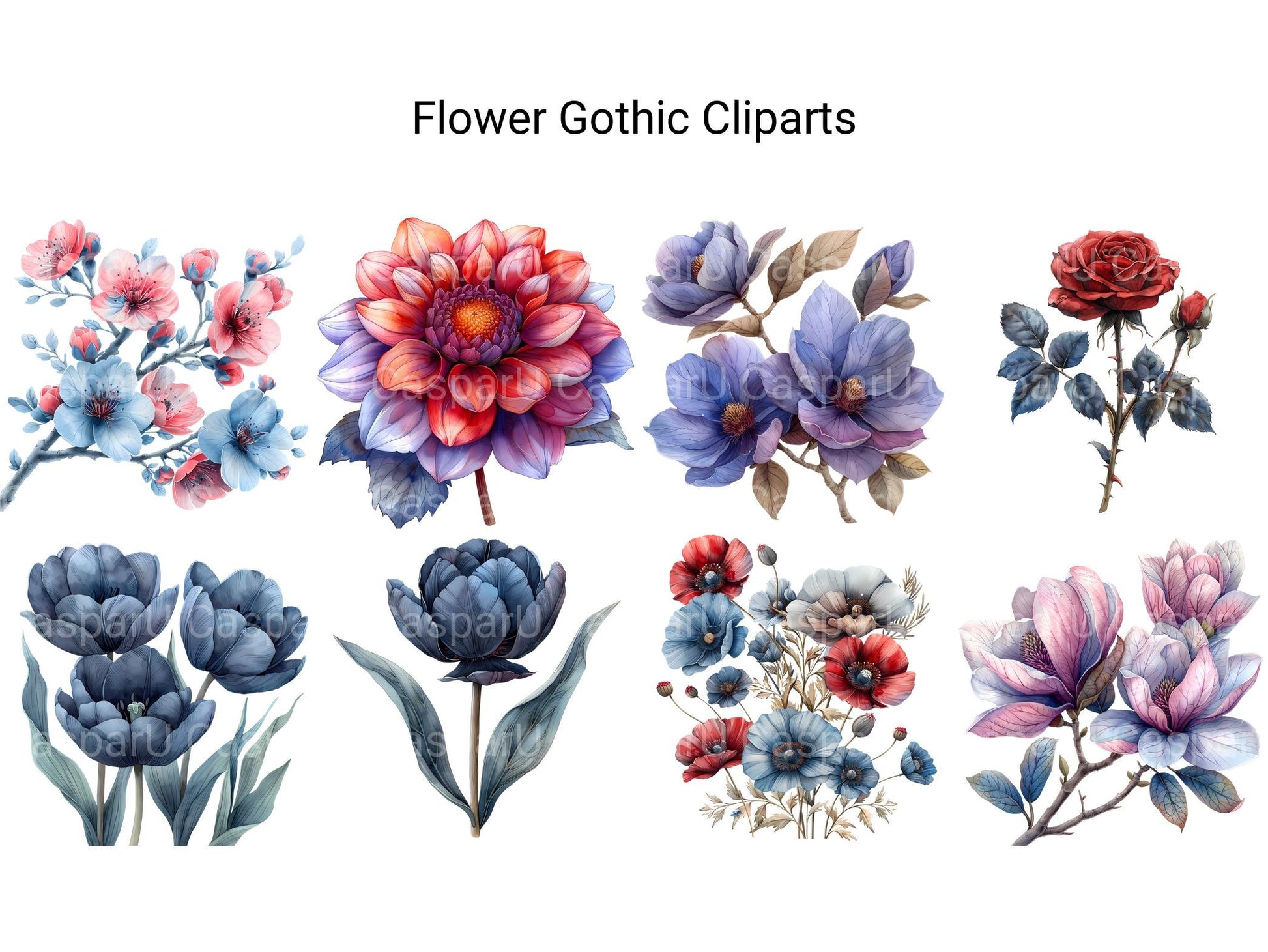 Gothic Flowers Clipart - CraftNest - Digital Crafting and Art