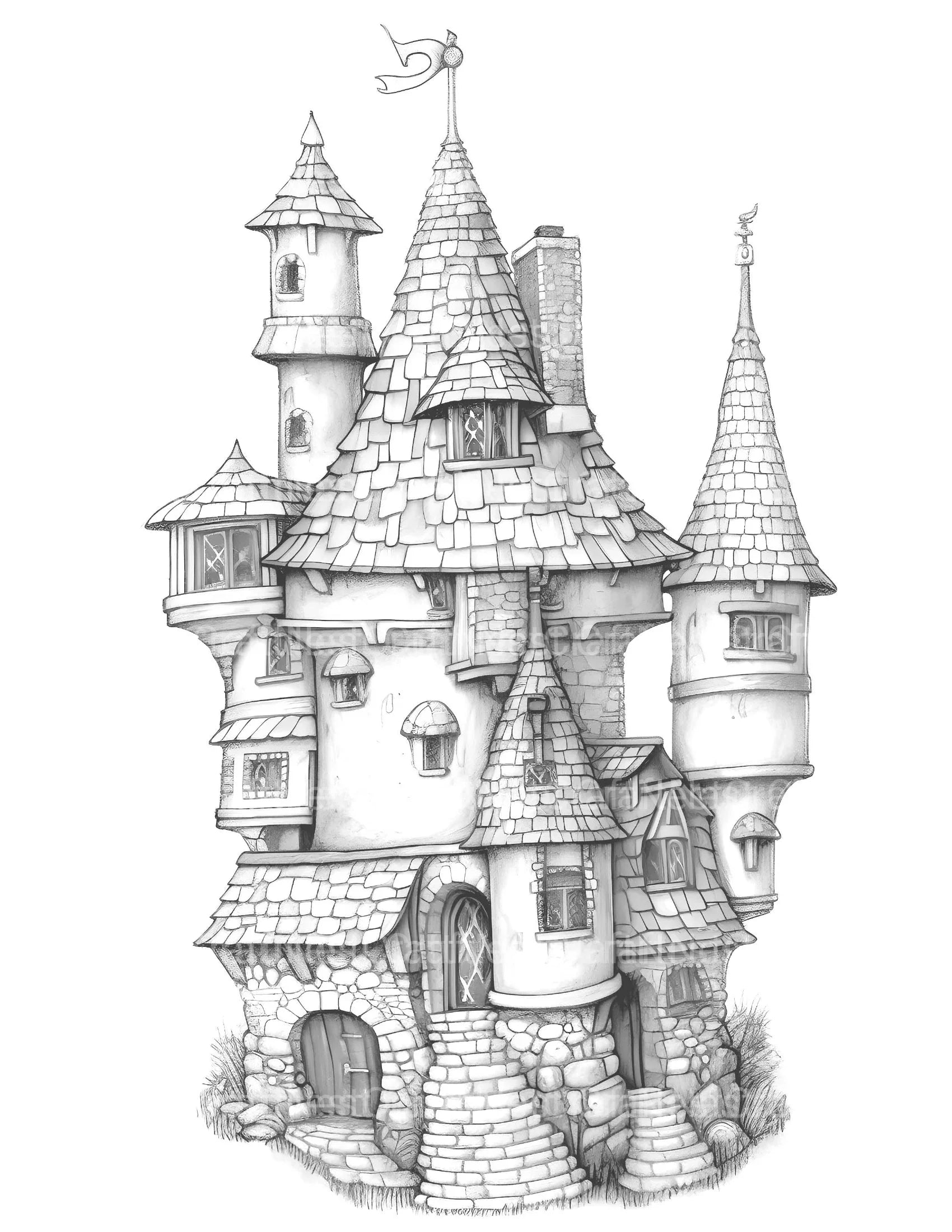 Castle Tiny House Coloring Book 1 - CraftNest - Digital Crafting and Art