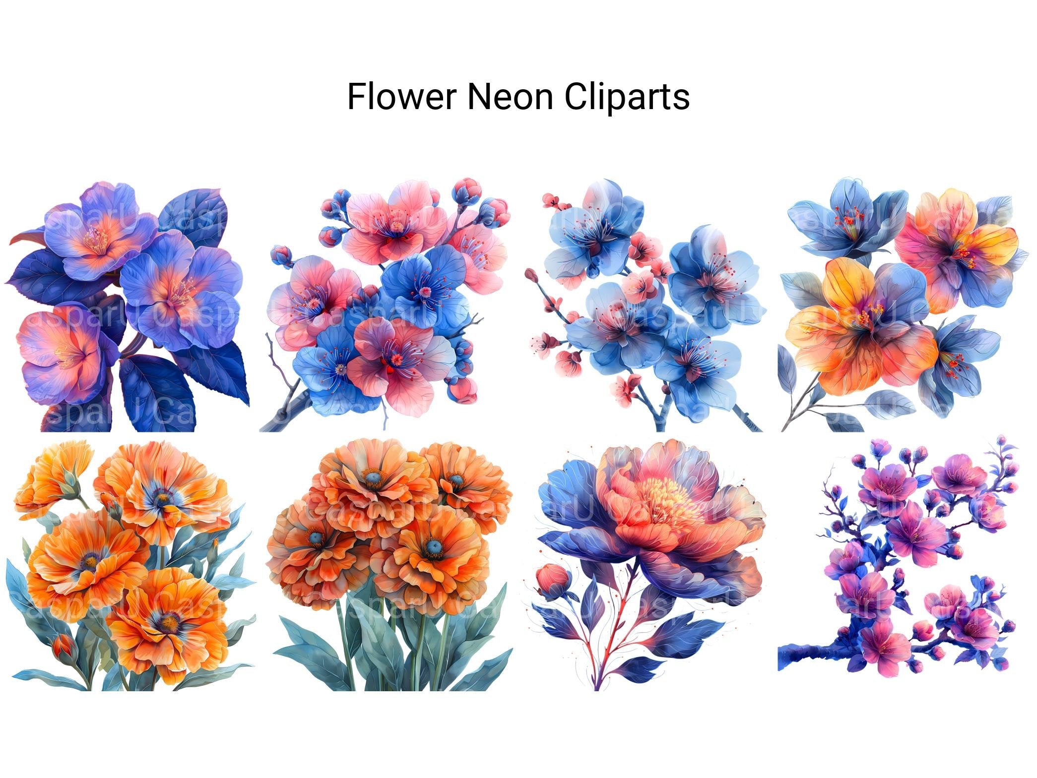 Neon Flowers Clipart - CraftNest - Digital Crafting and Art