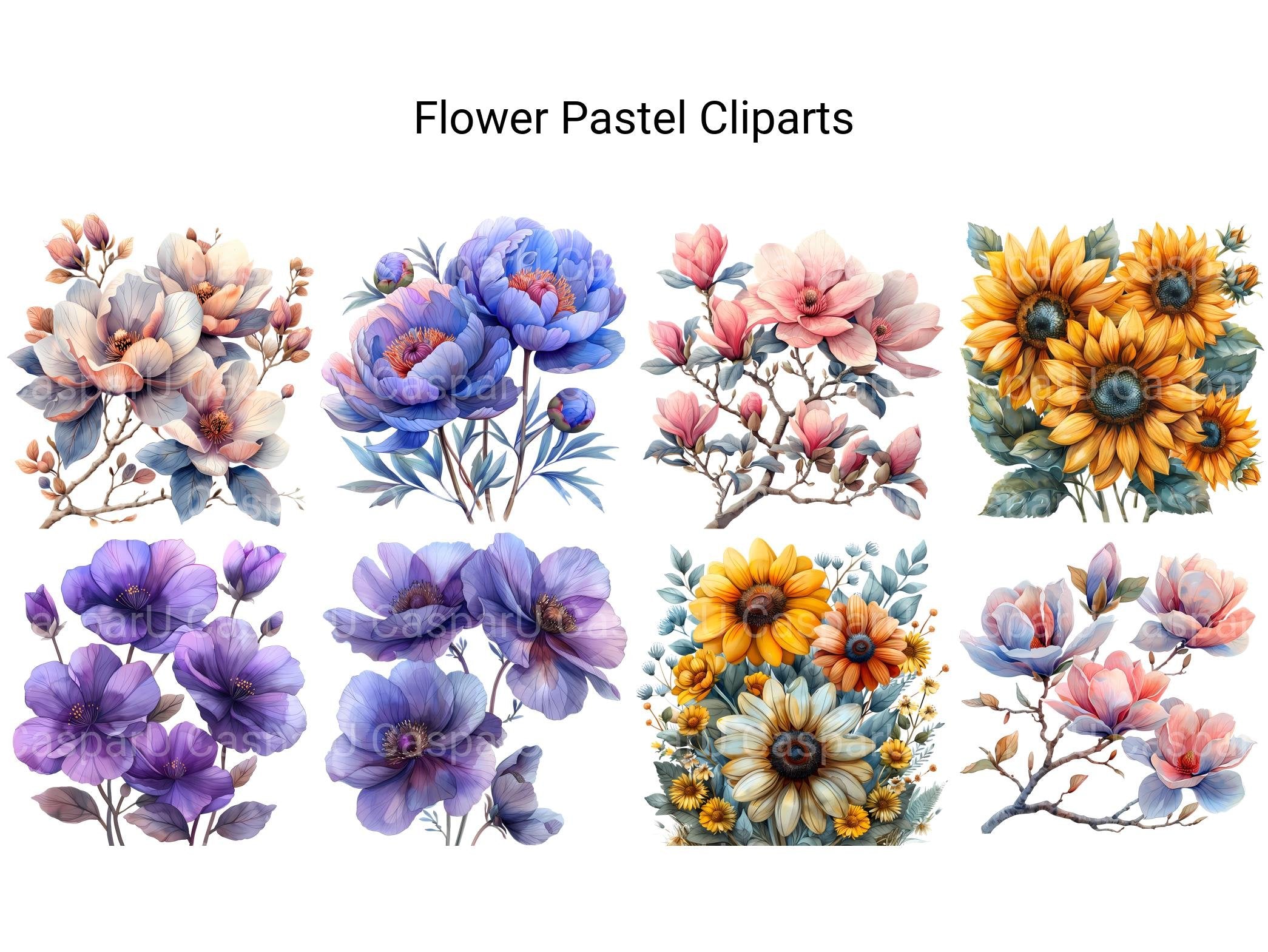 Pastel Flowers Clipart - CraftNest - Digital Crafting and Art