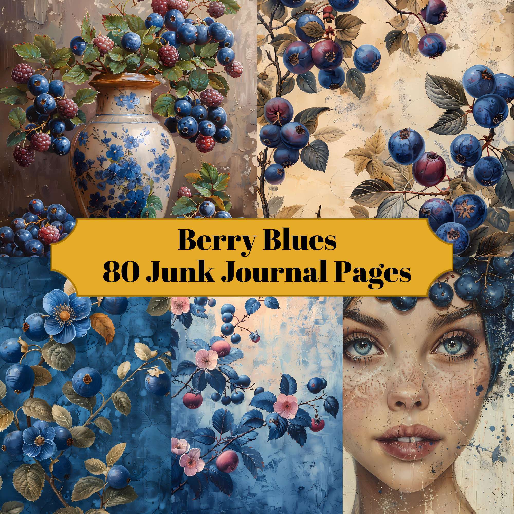 Berry Blues Junk Journal Pages - CraftNest - Digital Crafting and Art