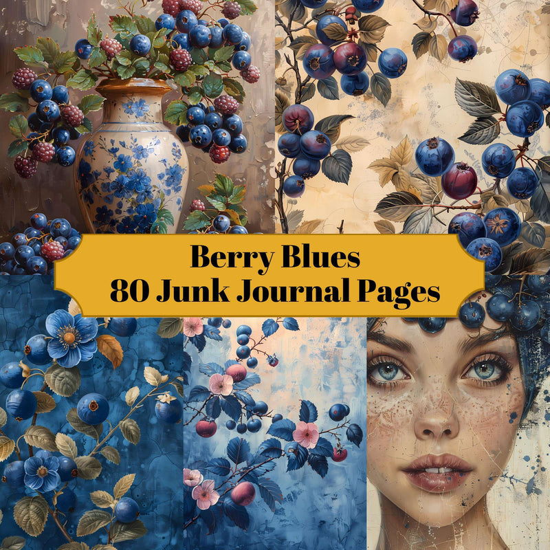 Berry Blues Junk Journal Pages - CraftNest - Digital Crafting and Art