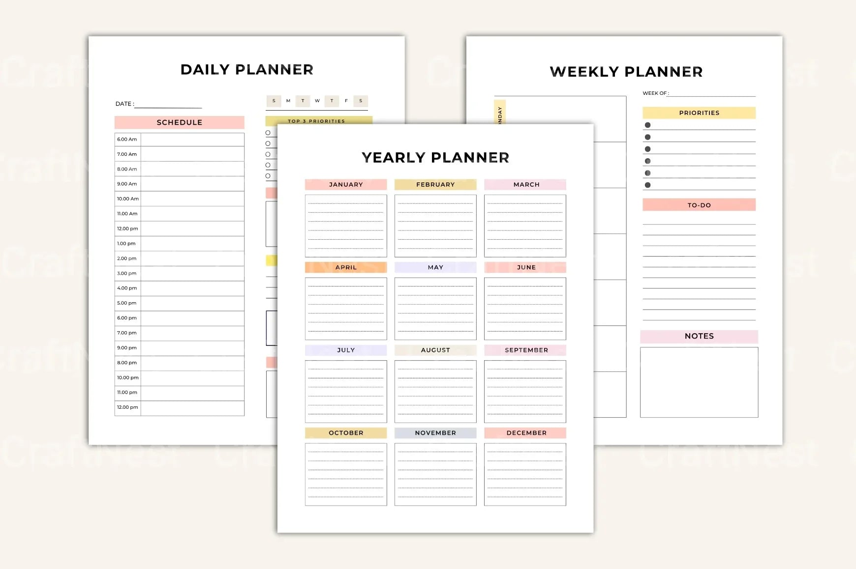 Efficient Daily Planner for Optimal Organization - CraftNest - Digital Crafting and Art