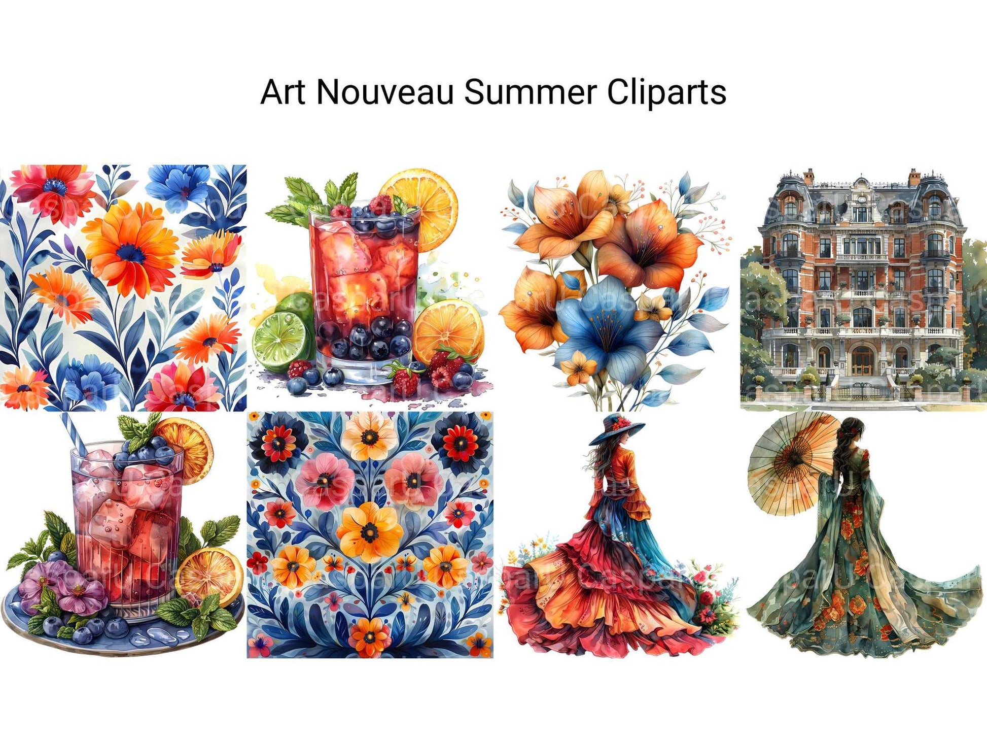 Art Nouveau Summer Clipart - CraftNest - Digital Crafting and Art