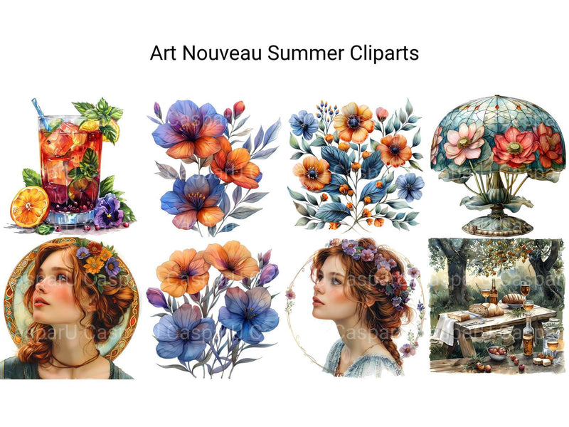 Art Nouveau Summer Clipart - CraftNest - Digital Crafting and Art