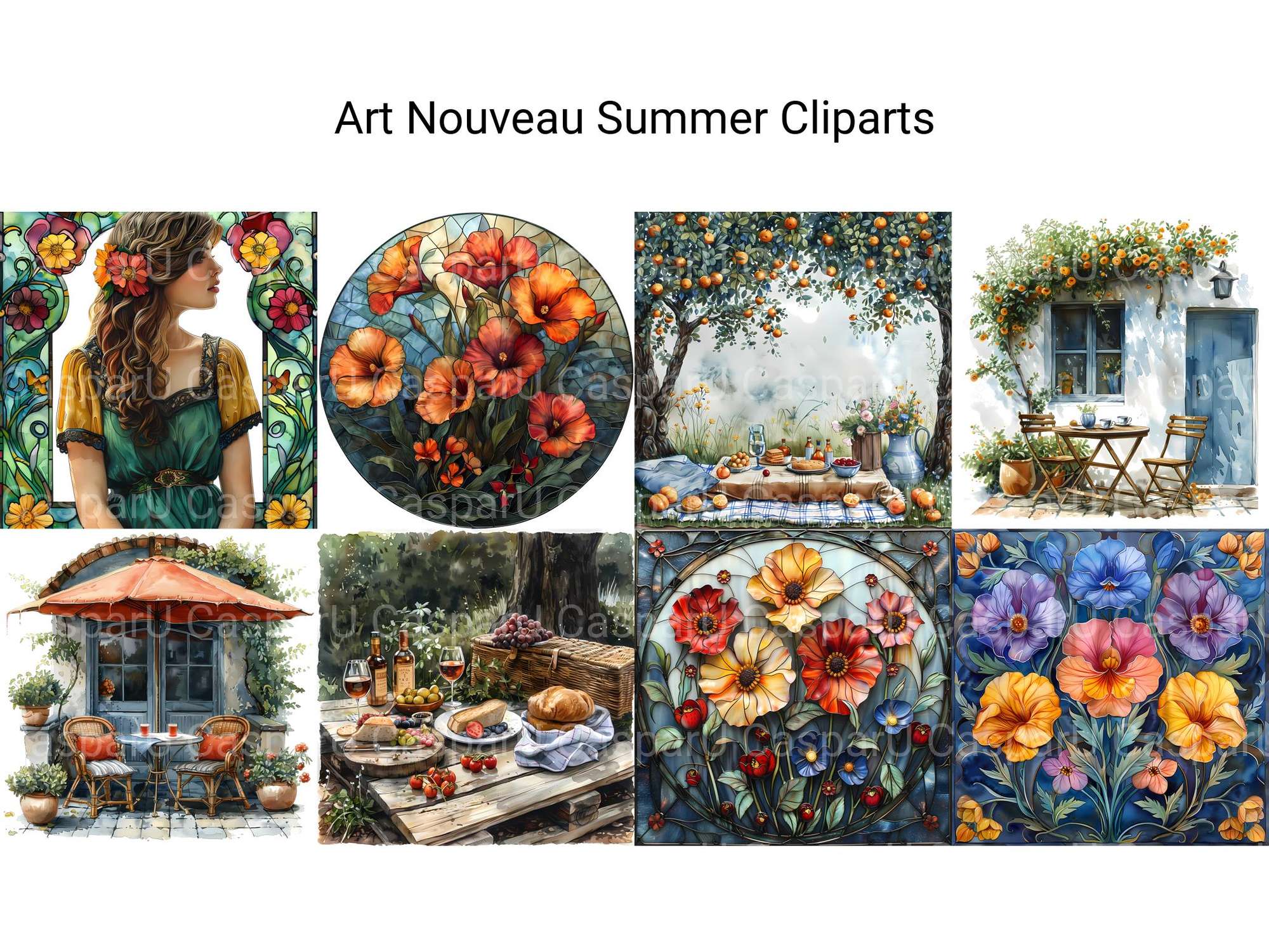 Art Nouveau Summer Clipart - CraftNest - Digital Crafting and Art