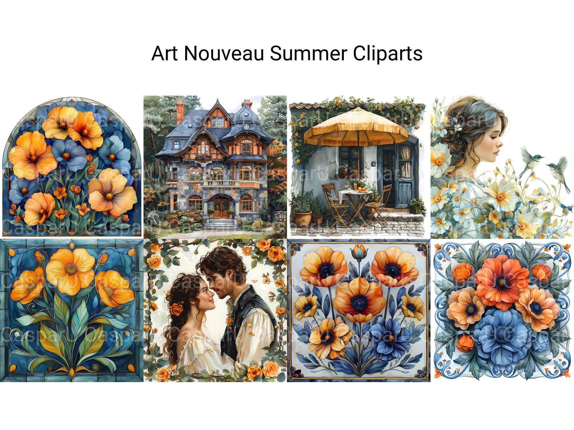 Art Nouveau Summer Clipart - CraftNest - Digital Crafting and Art