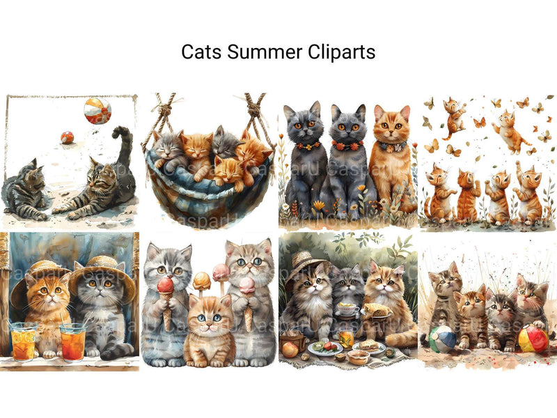 Cats Summer Clipart - CraftNest - Digital Crafting and Art