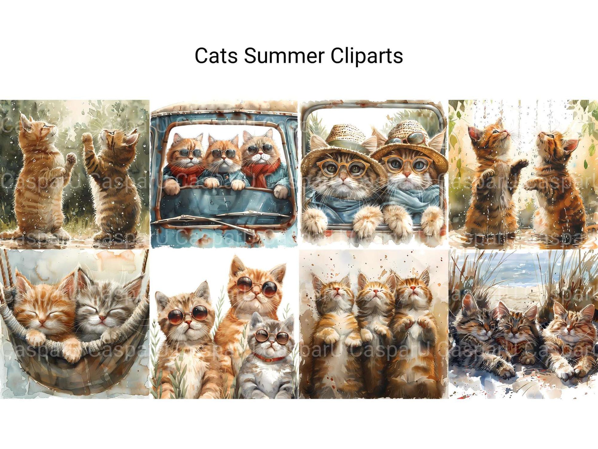 Cats Summer Clipart - CraftNest - Digital Crafting and Art