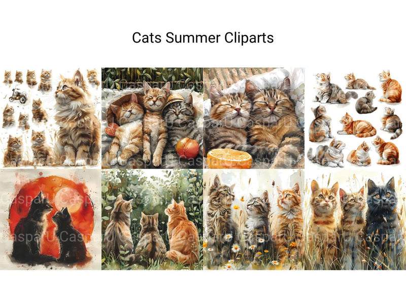 Cats Summer Clipart - CraftNest - Digital Crafting and Art