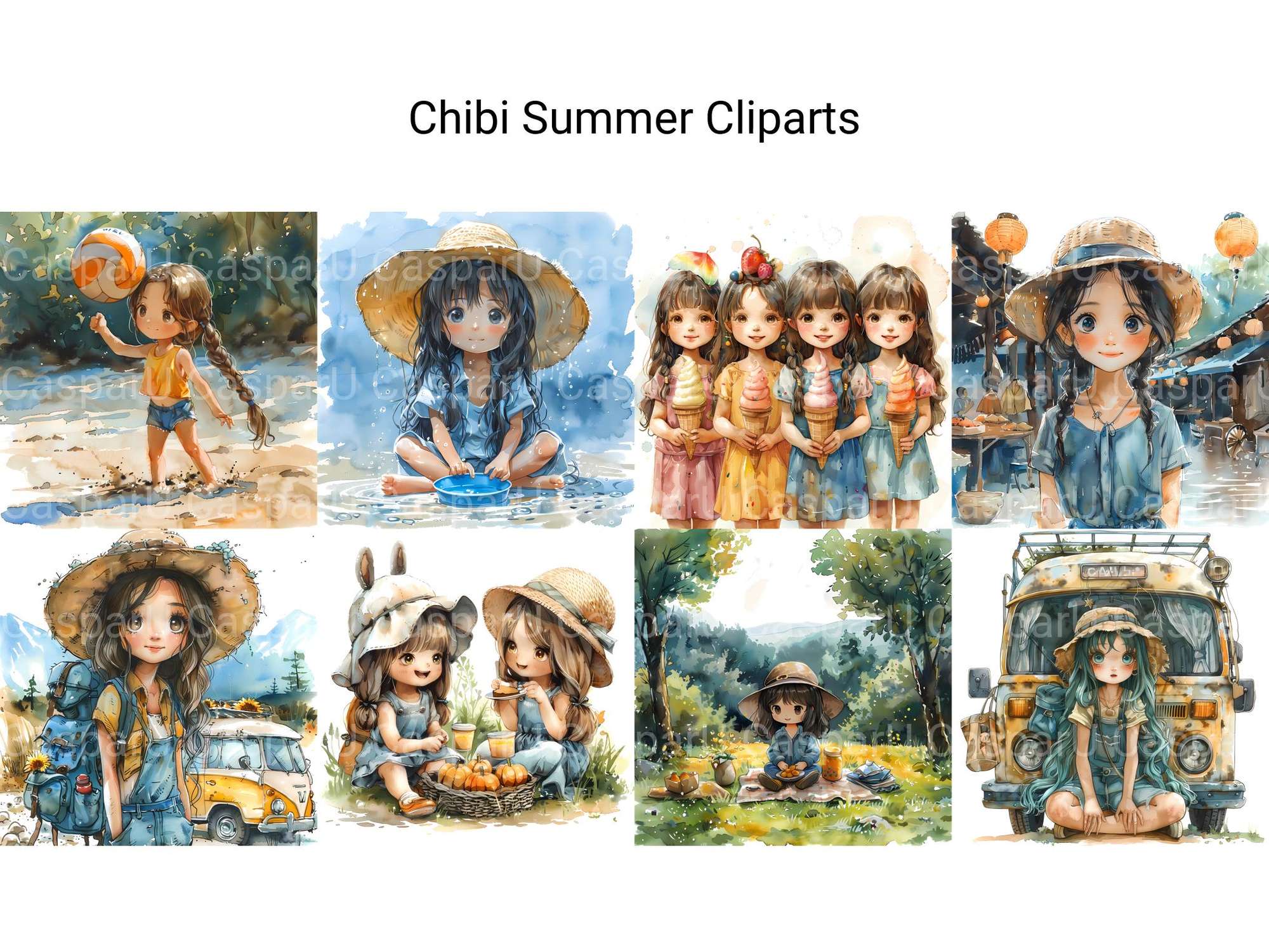 Chibi Summer Clipart - CraftNest - Digital Crafting and Art