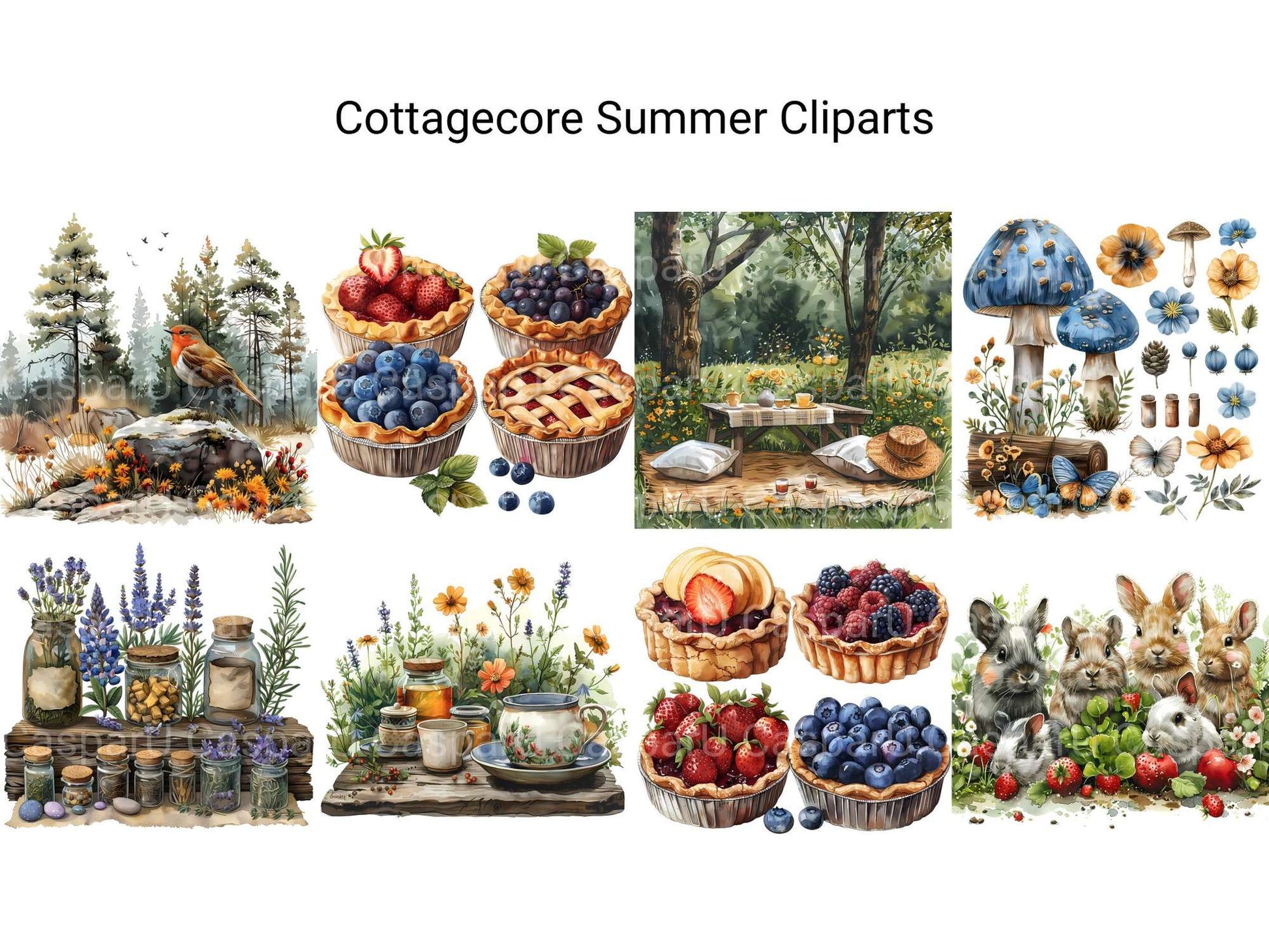 Cottagecore Summer Clipart - CraftNest - Digital Crafting and Art