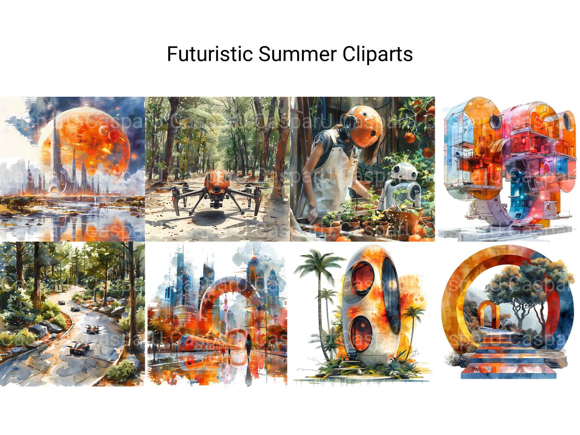 Futuristic Summer Clipart - CraftNest - Digital Crafting and Art