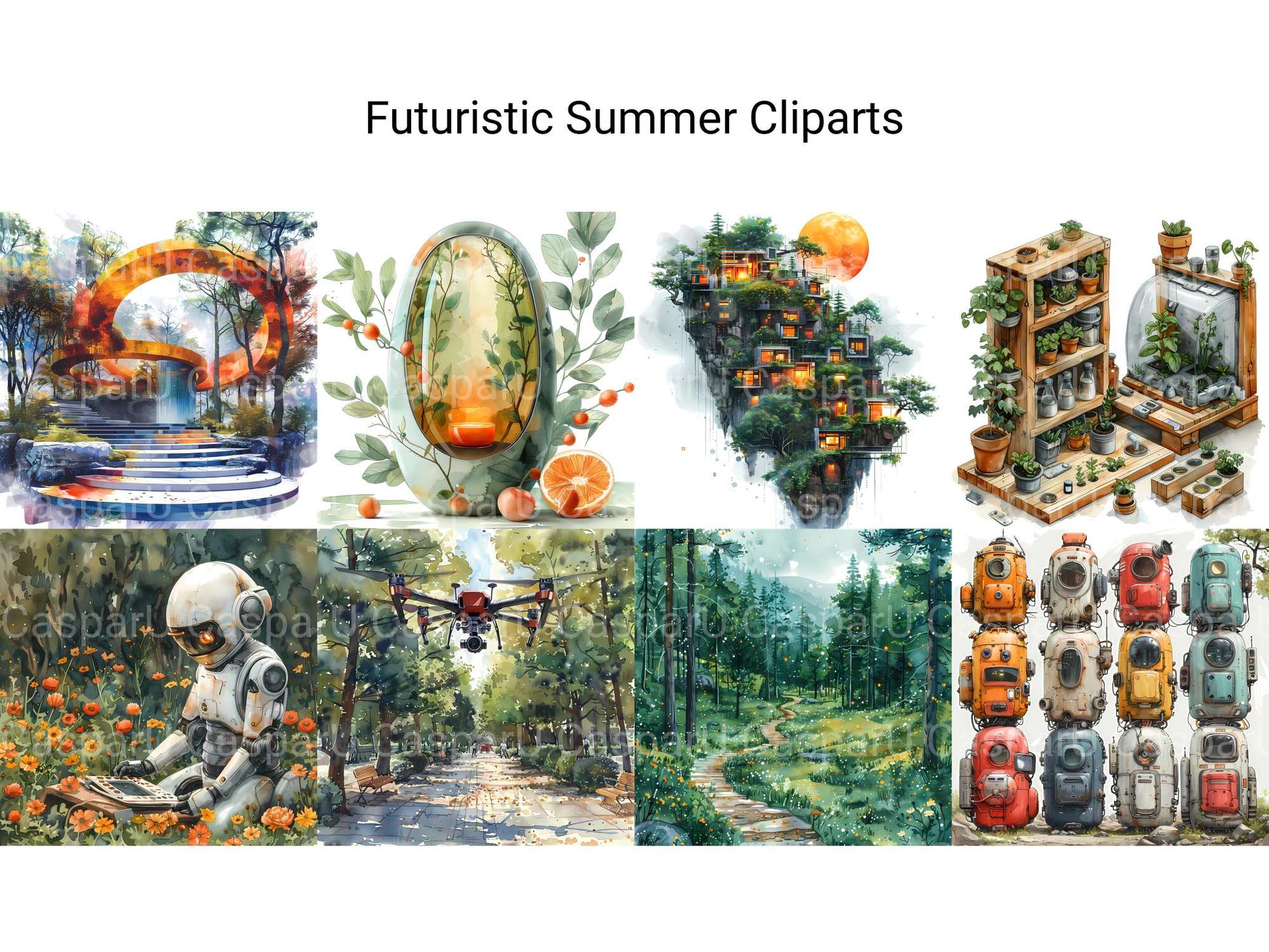 Futuristic Summer Clipart - CraftNest - Digital Crafting and Art