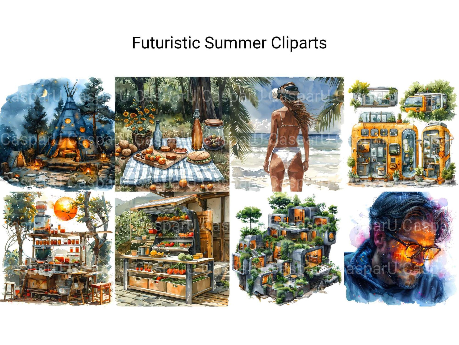 Futuristic Summer Clipart - CraftNest - Digital Crafting and Art