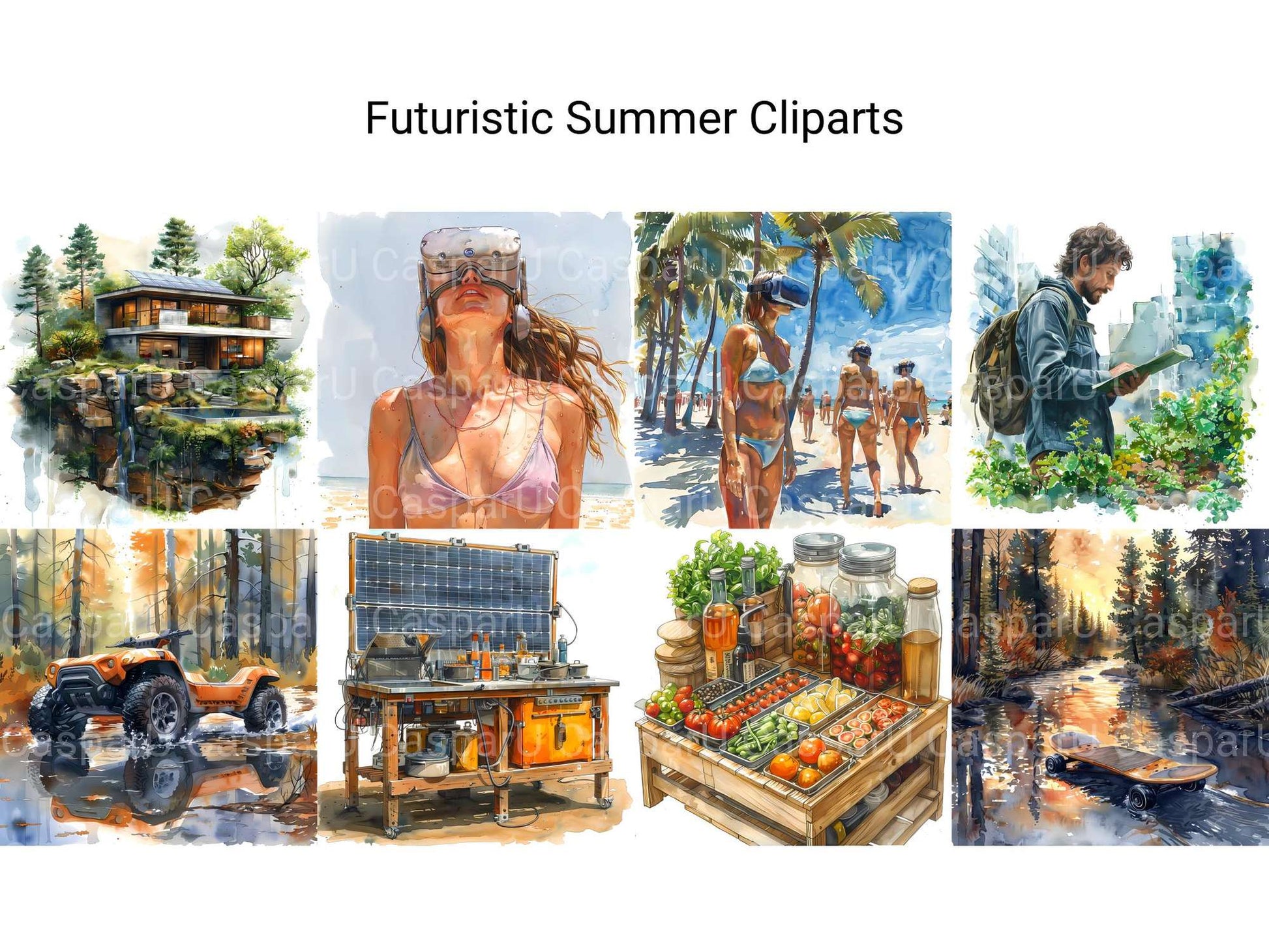 Futuristic Summer Clipart - CraftNest - Digital Crafting and Art