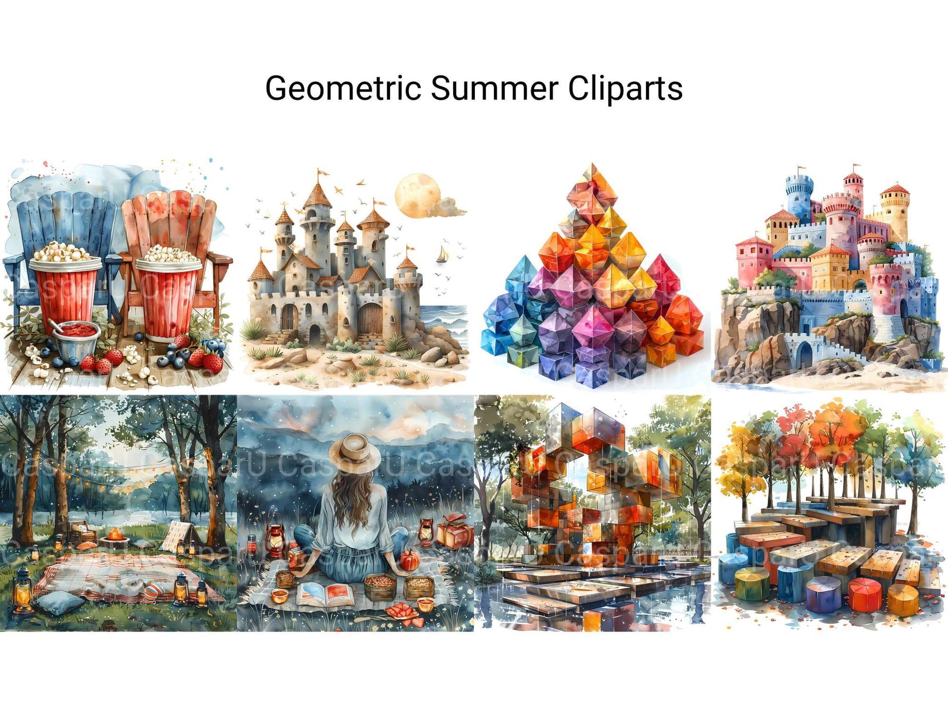 Geometric Summer Clipart - CraftNest - Digital Crafting and Art