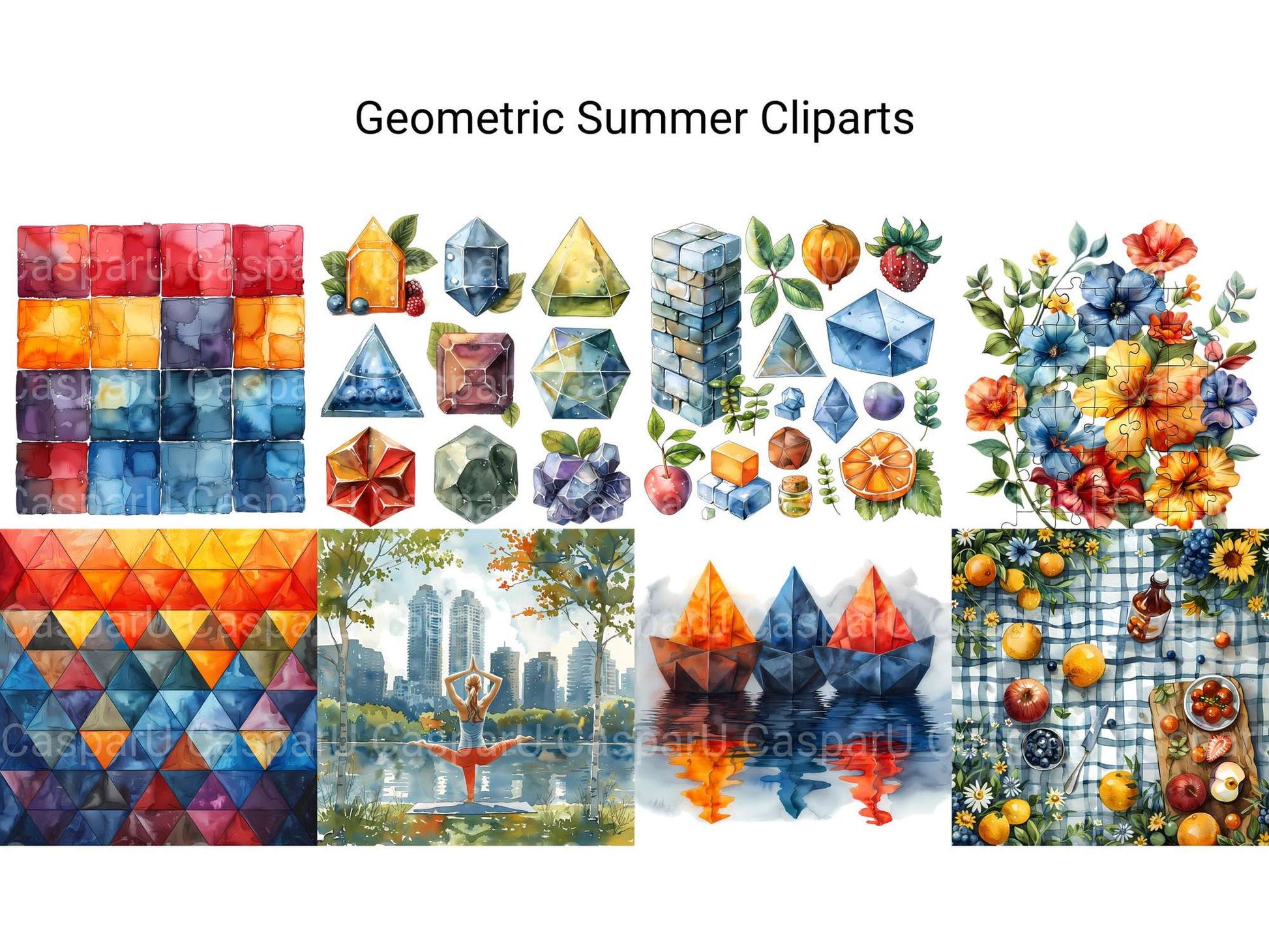 Geometric Summer Clipart - CraftNest - Digital Crafting and Art