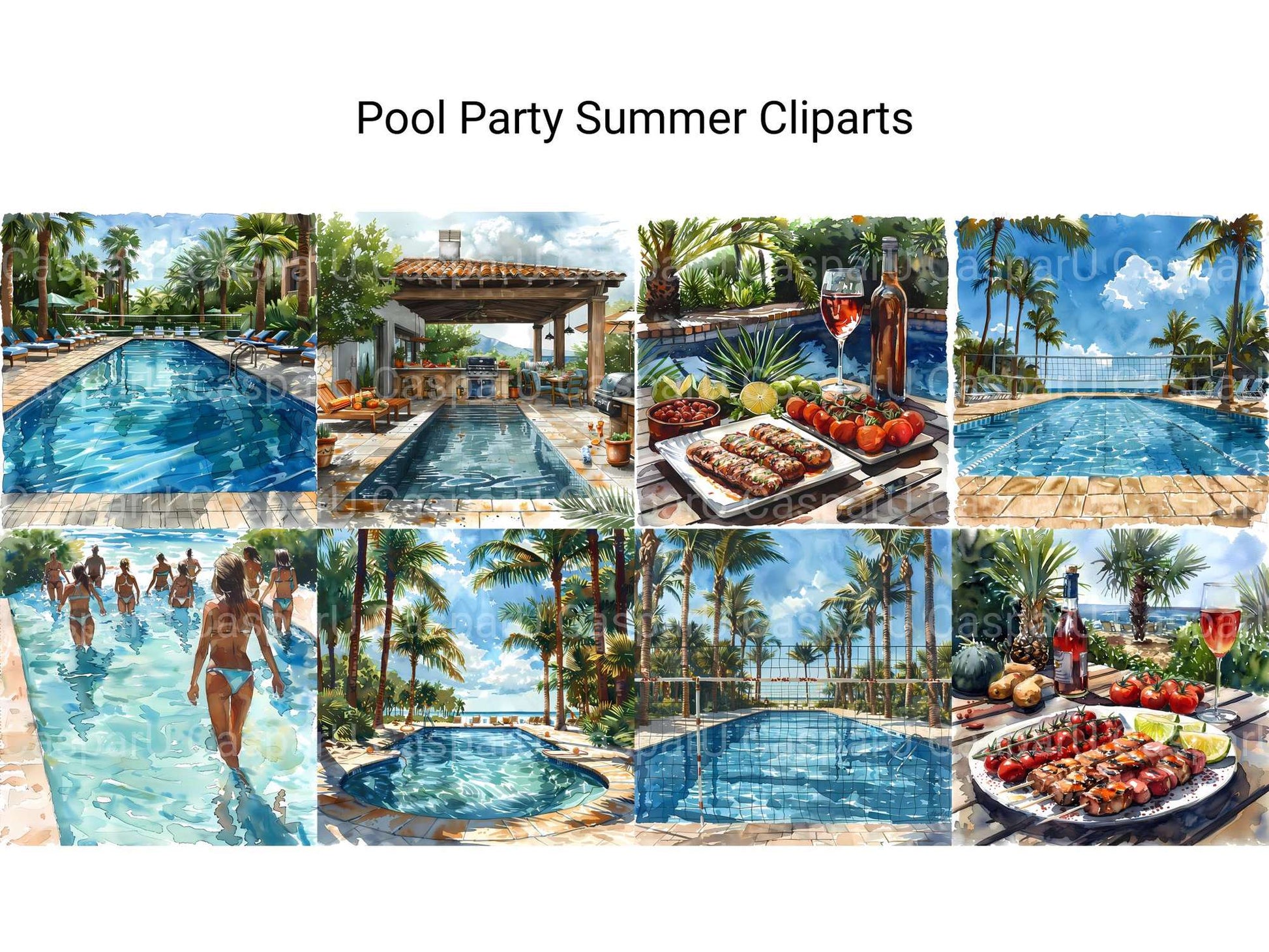 Pool Party Summer Clipart - CraftNest - Digital Crafting and Art