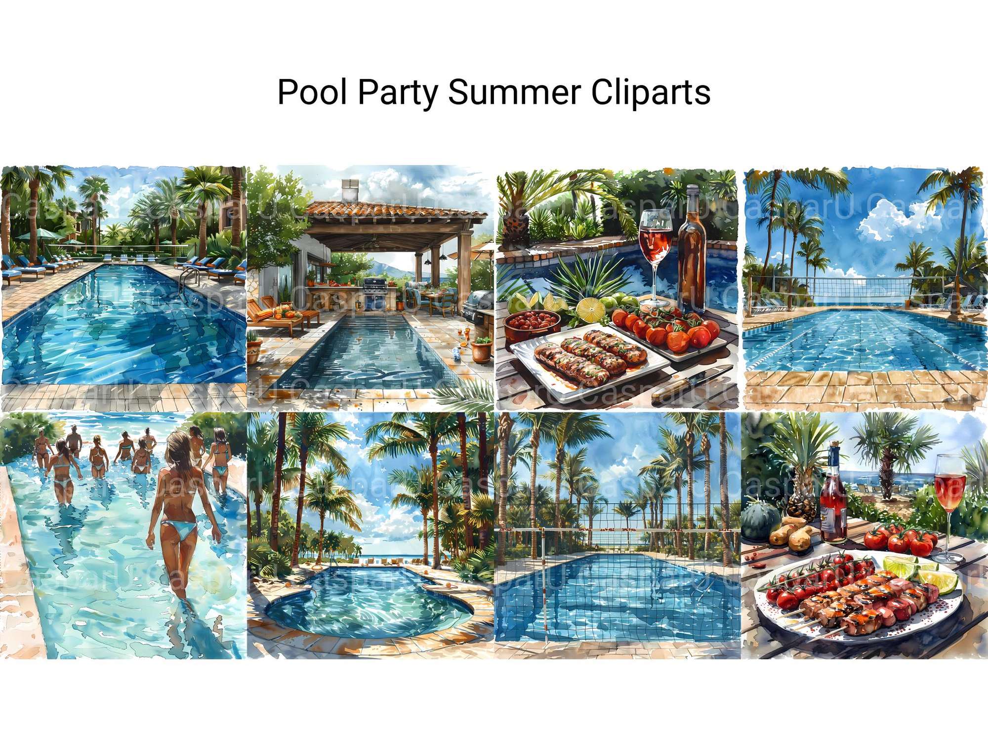 Pool Party Summer Clipart - CraftNest - Digital Crafting and Art