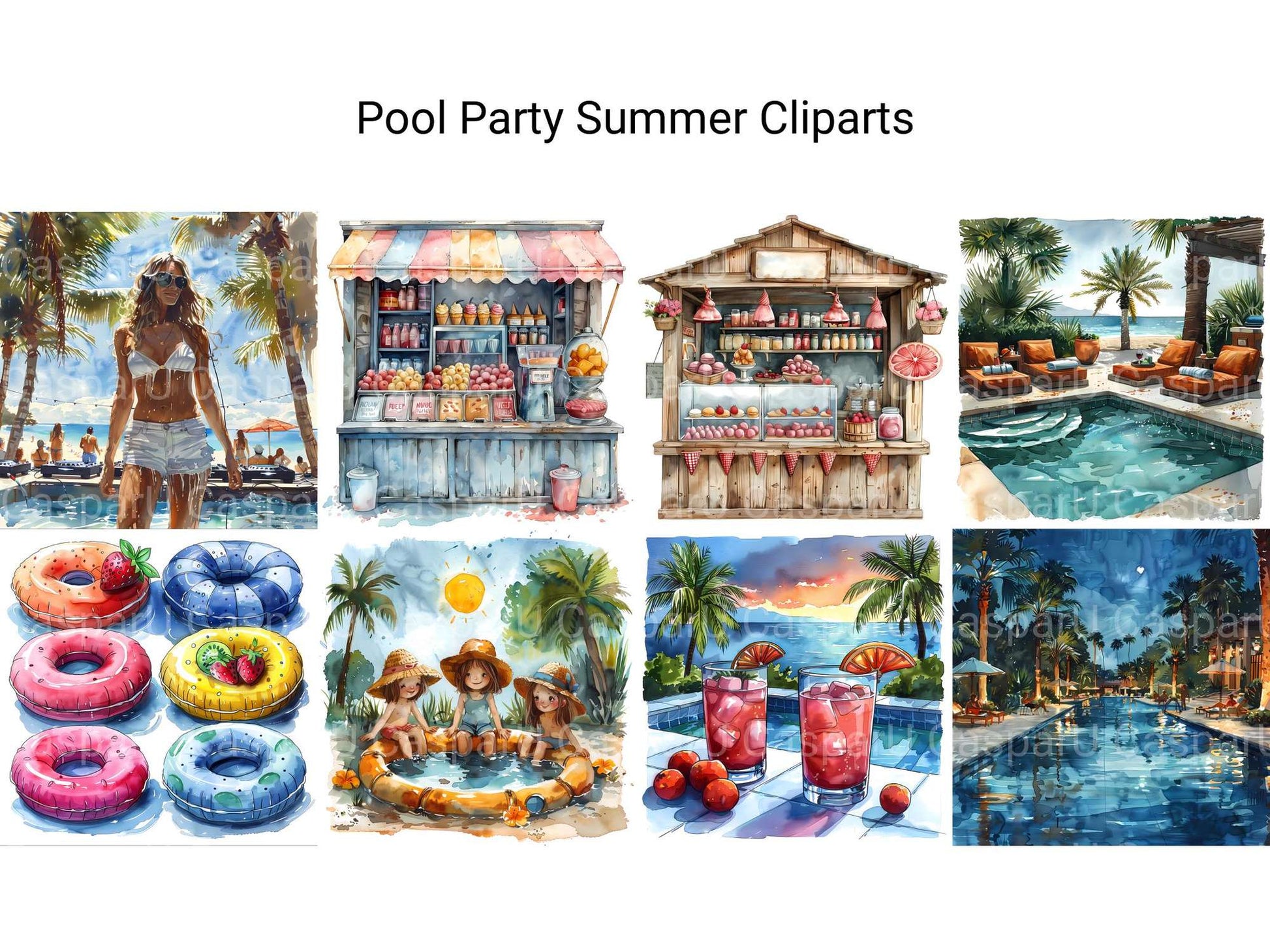 Pool Party Summer Clipart - CraftNest - Digital Crafting and Art