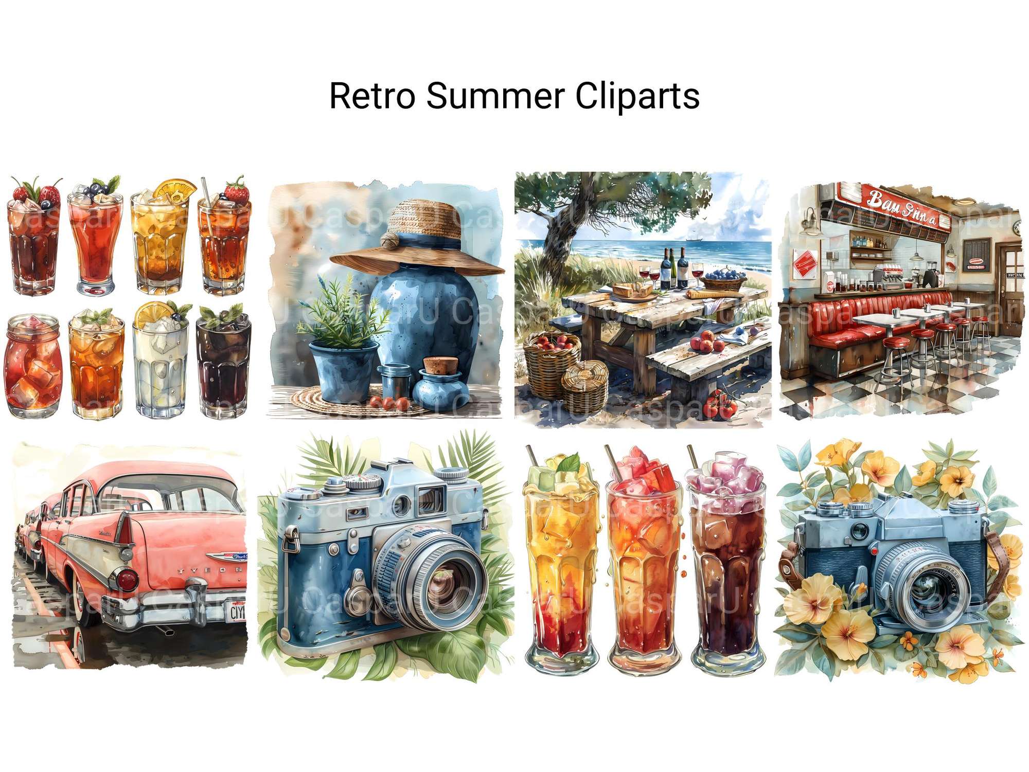 Retro Summer Clipart - CraftNest - Digital Crafting and Art